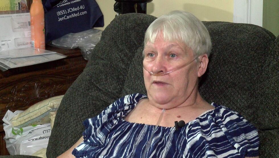 Attached to an oxygen machine, Bobbie Honeycutt talked about her husband Vernon. (Source: NBC12)