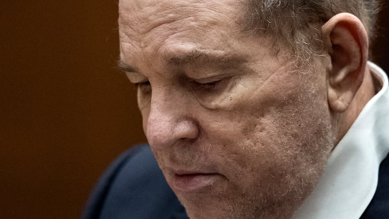 FILE - Former film producer Harvey Weinstein appears in court at the Clara Shortridge Foltz...