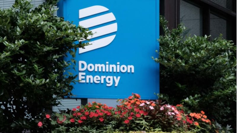 A sign outside of a Dominion Energy office building in downtown Richmond.