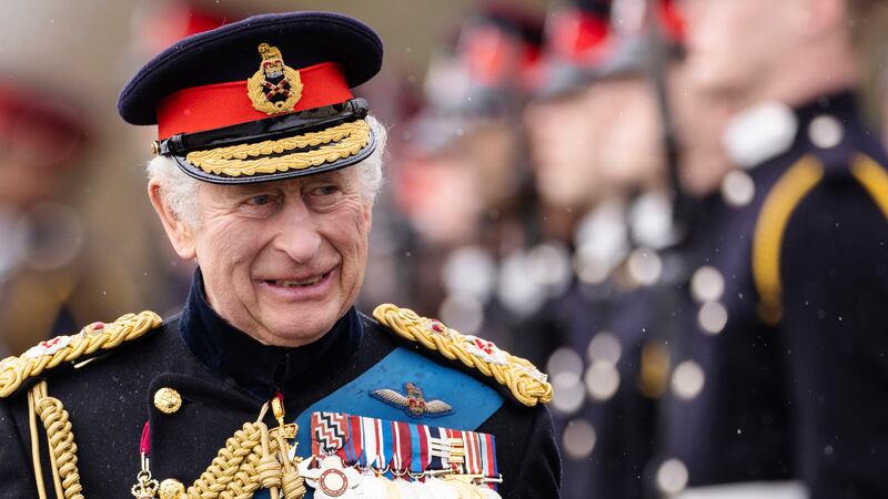 FILE - Britain's King Charles III inspects the 200th Royal Military Academy Sandhurst...