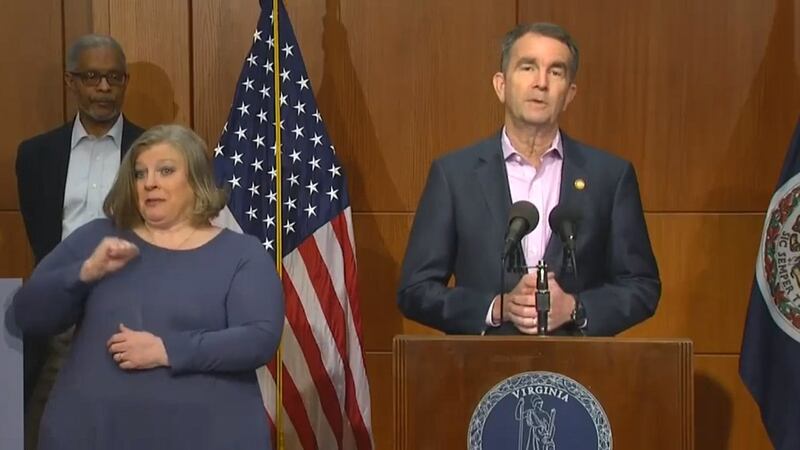 Governor Ralph Northam holding a press briefing in Richmond.