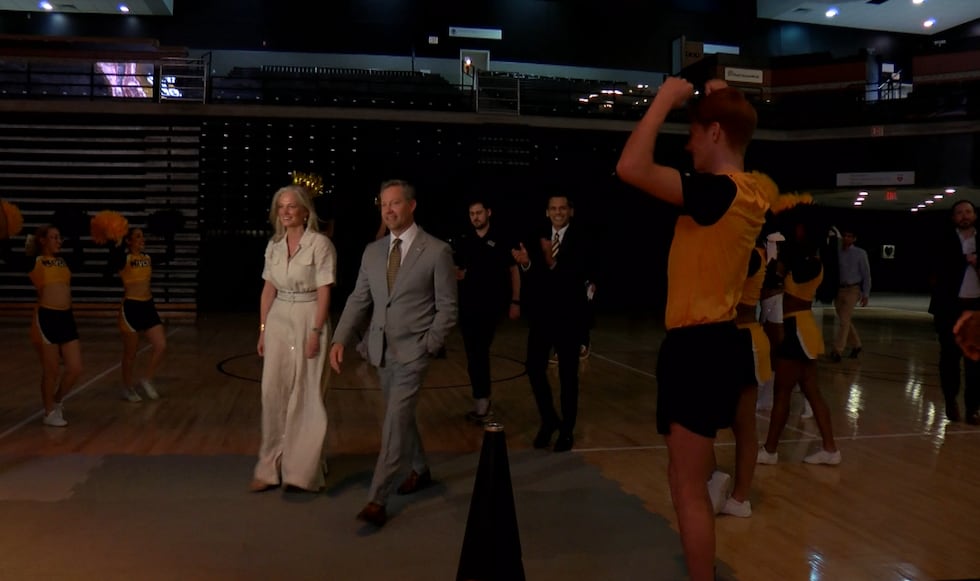 Ryan Odom is welcomed by Ram Nation during his introductory speech inside Siegel Center.
