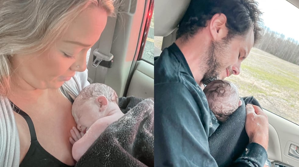 A baby was delivered on the side of the road inside a car.