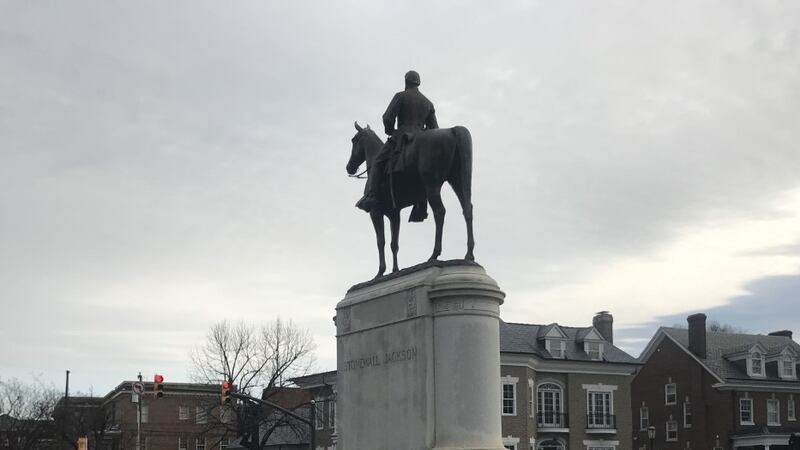 The Jefferson Davis Monument and Stonewall Jackson Monument were spray-painted.