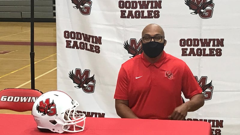 P.J. Adams was introduced as the next Mills Godwin head football coach on May 17, 2021.