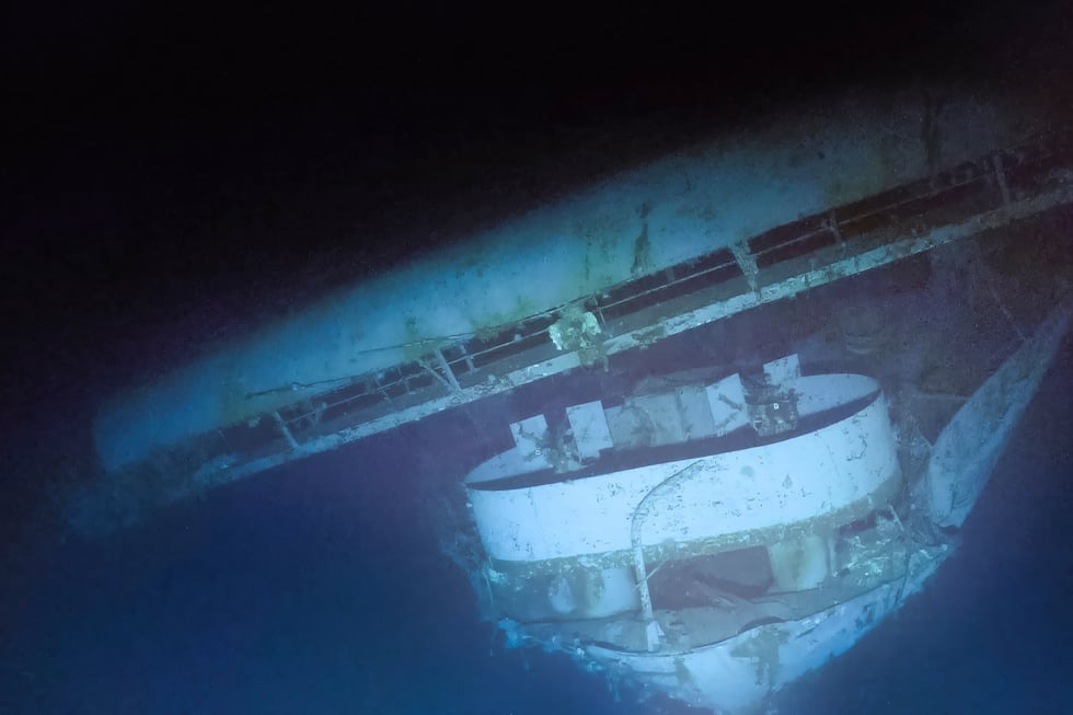 In this photo provided by the Ocean Exploration Trust, the starboard list of the aircraft...