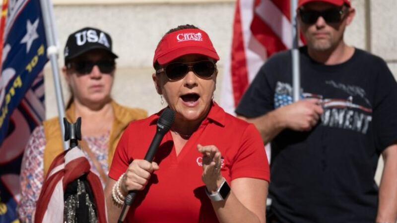 Sen. Amanda Chase, R-Chesterfield, speaks at a "Stop the Steal" rally outside of the Virginia...