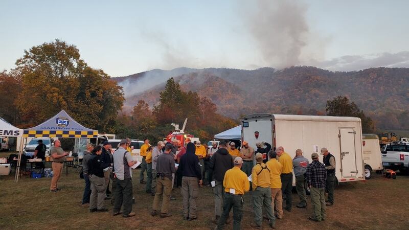 Crews from the Virginia Department of Forestry and partner agencies meet for a morning...