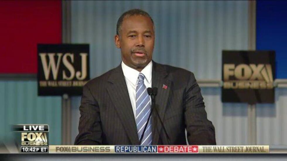 Dr. Ben Carson appearing at the FOX Business & Wall Street Journal Republican Debate