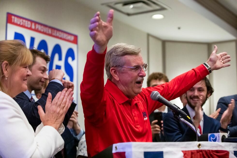 Danny Diggs greets his supporters during a watch party at the City Center Holiday Inn in...