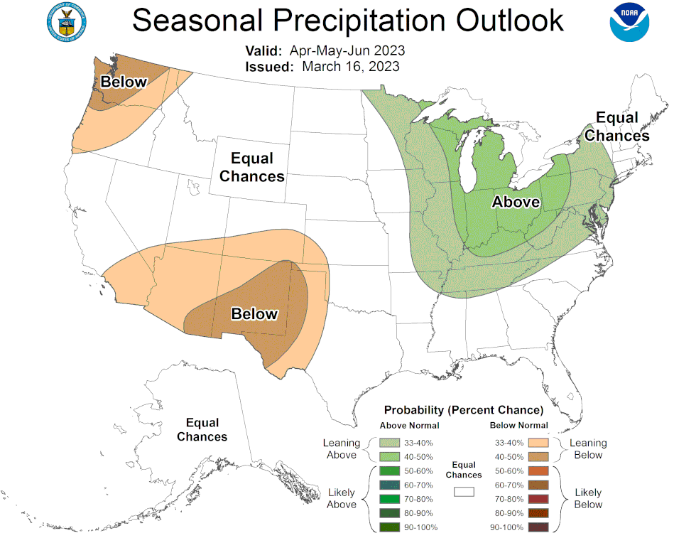 The Climate Prediction Center shows above-average precipitation possible this spring from the...